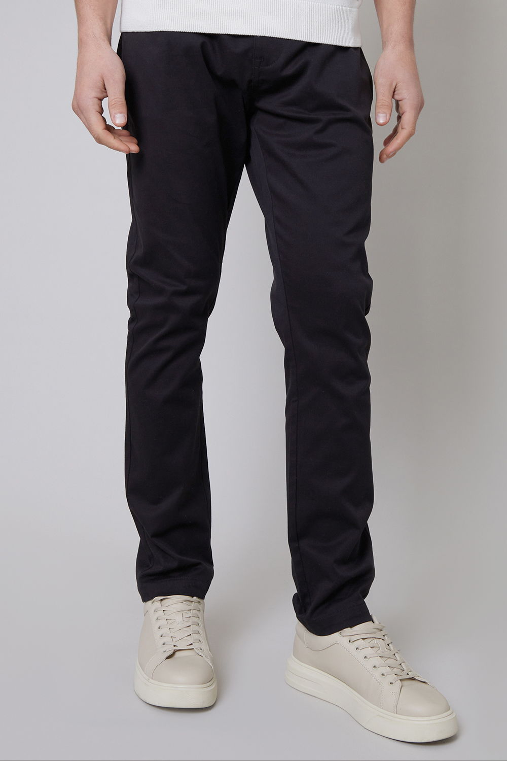 Threadbare Mens Black 'Ego' Cotton Slim Fit 5 Pocket Chino Trousers With Stretch - Size 38W/32L