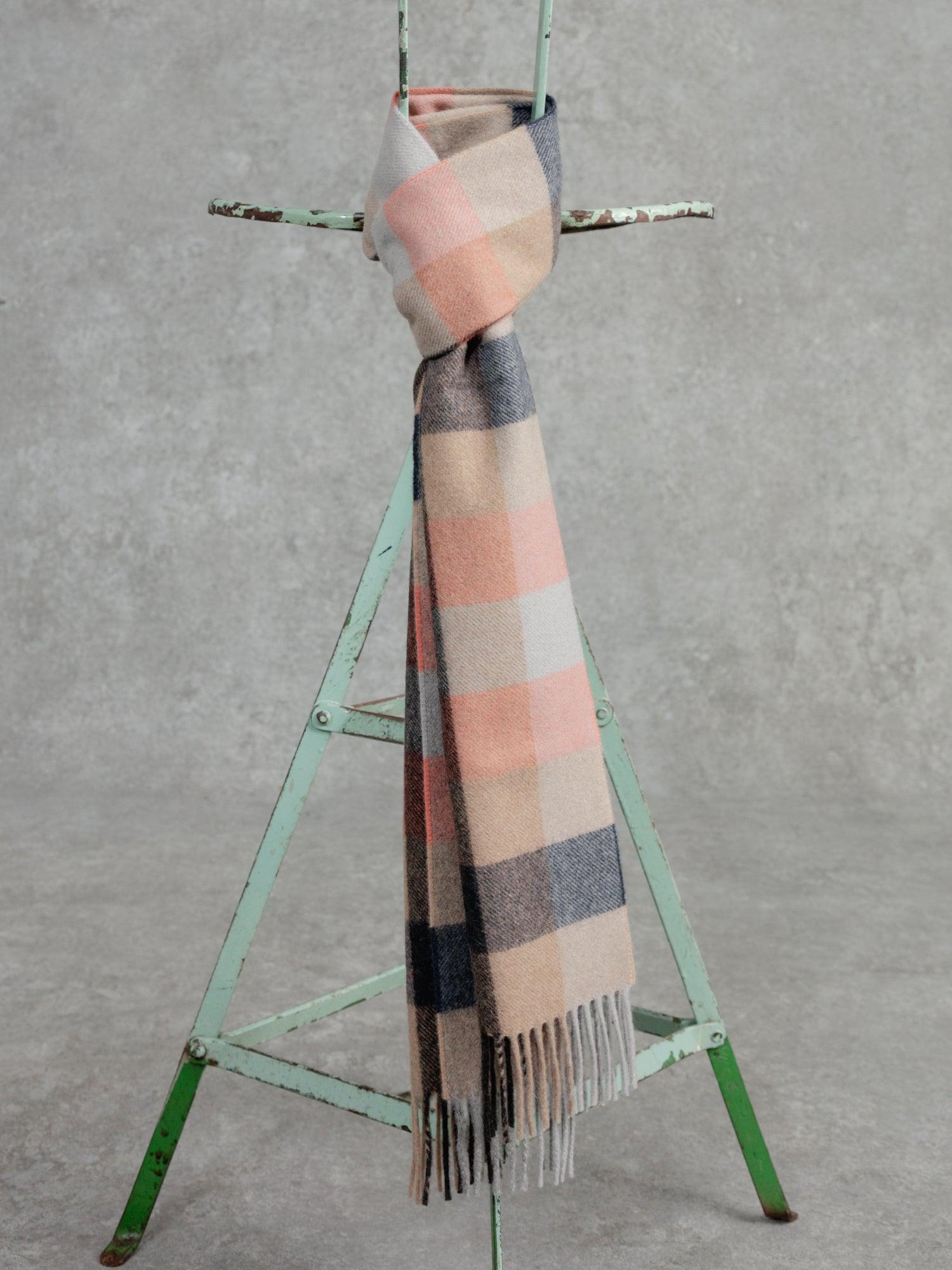 Private White Mens The Cashmere Check Scarf-Salmon - One Size