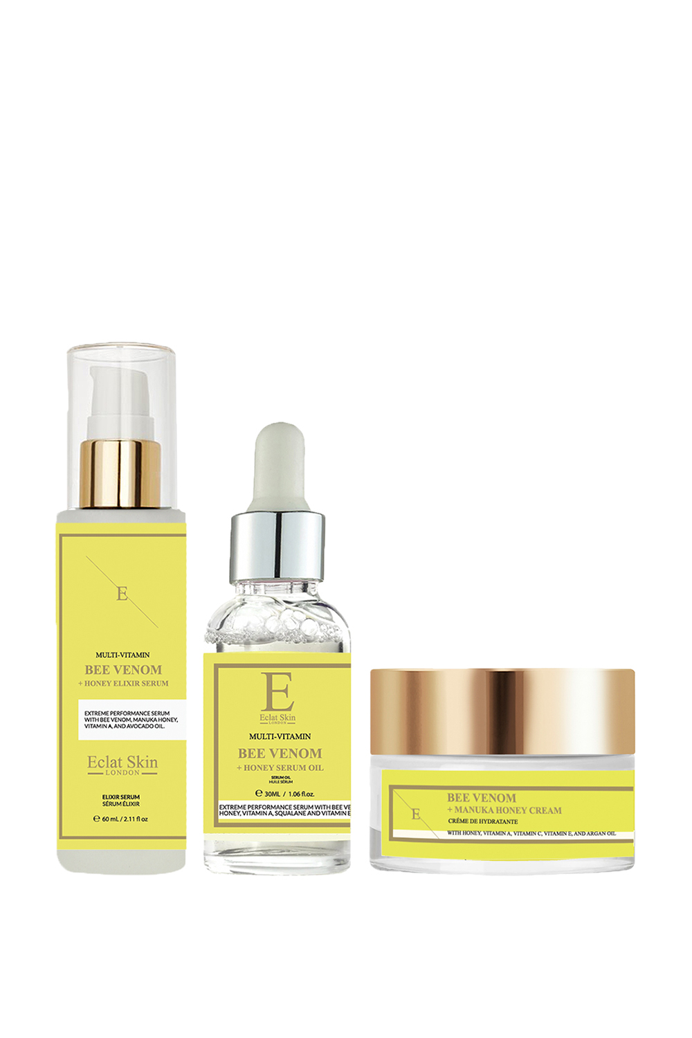 Eclat Skin London Unisex Bee Venom + Manuka Honey Cream 50ml + Bee + Elixir Serum 60ml + Bee + Oil 30ml - One Size