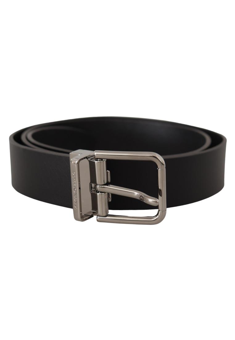 Dolce & Gabbana Mens Black Casual Calf Leather Logo Metal Buckle Belt - Size 85 cm