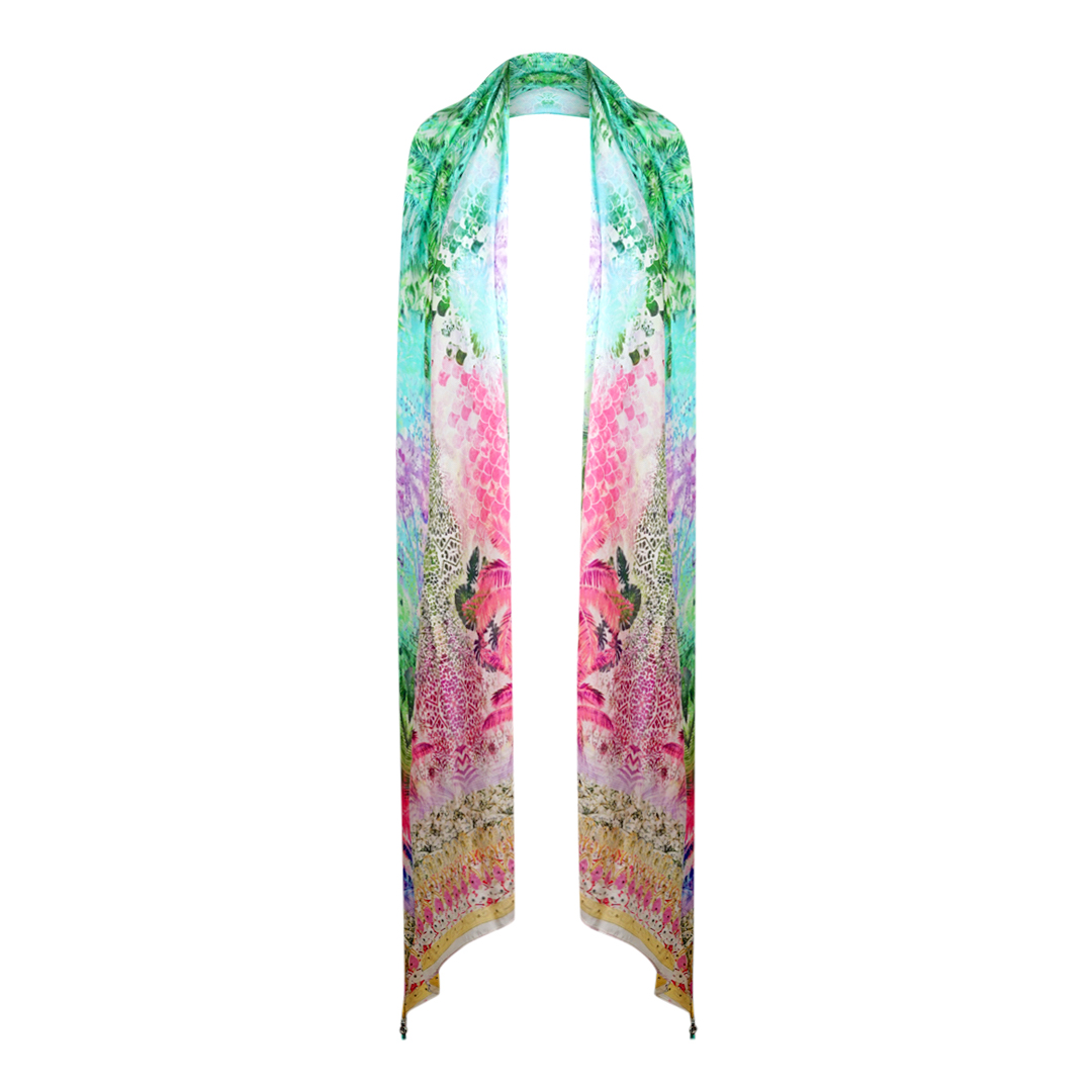 Inoa Womens Palm Leaves 1948 Multicoloured Long Rectangular Scarf - Multicolour - One Size