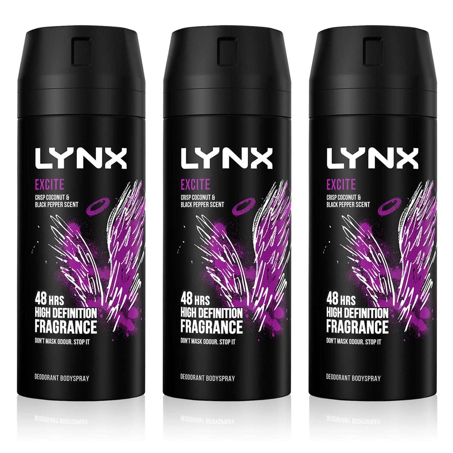 Lynx Mens Body Spray Excite 48-H High Definition Fragrance Deo For Men, 3x150ml - NA - Size 150 ml