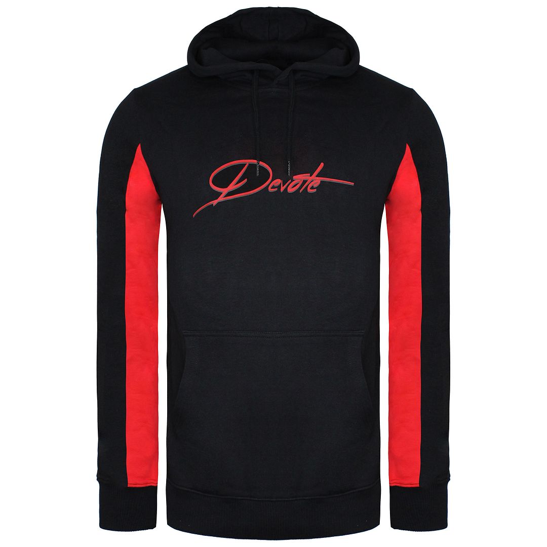 Devote London Irivin Mens Black/Red Hoodie - Size Medium