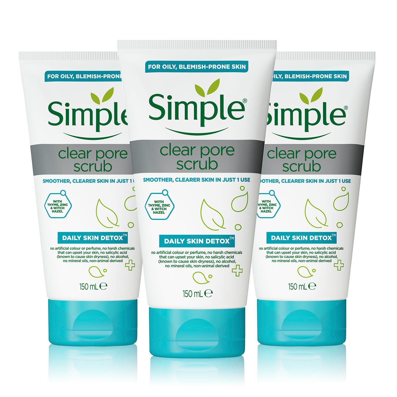 Simple Daily Skin Detox Clear Pore Scrub, 3pk, 150ml - NA - One Size