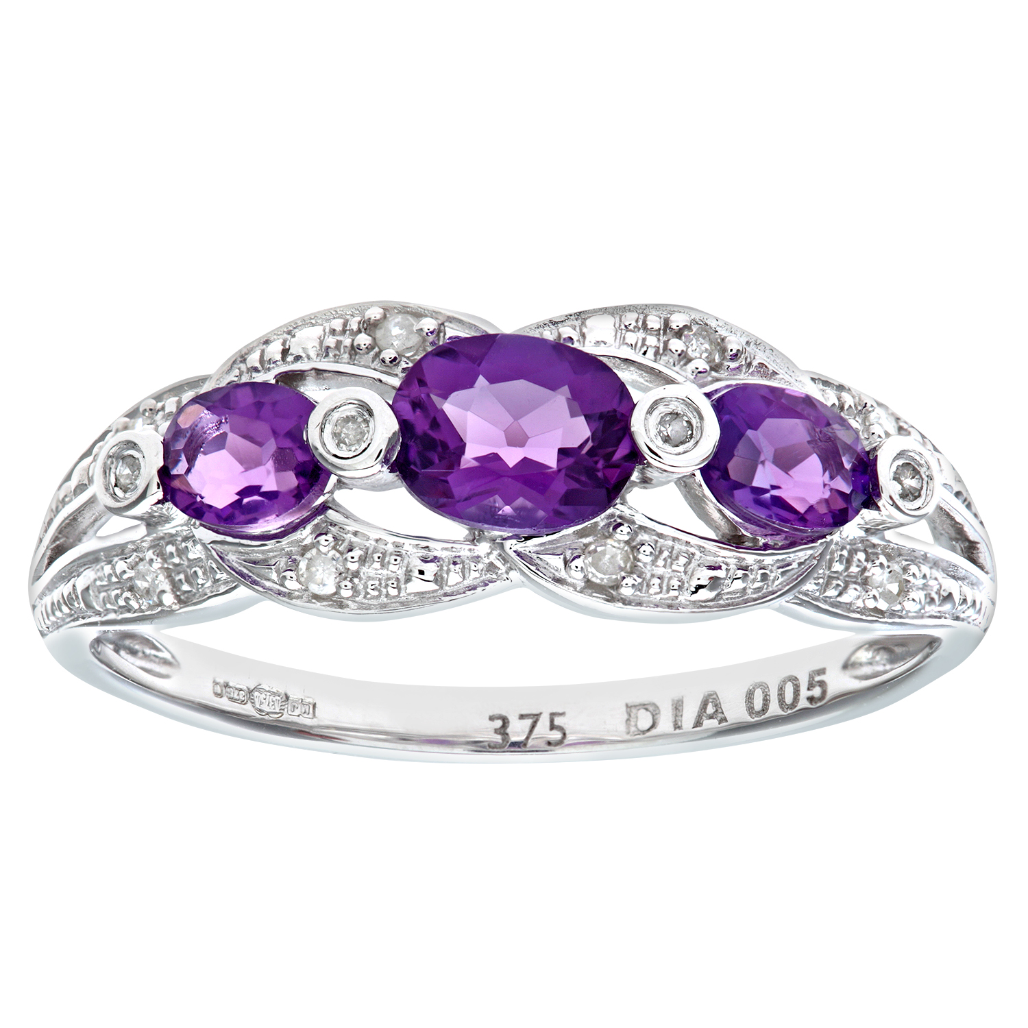 Diamant L'Eternel Womens 9ct White Gold Amethyst And Diamond Fig 8 Design Ring - Size O