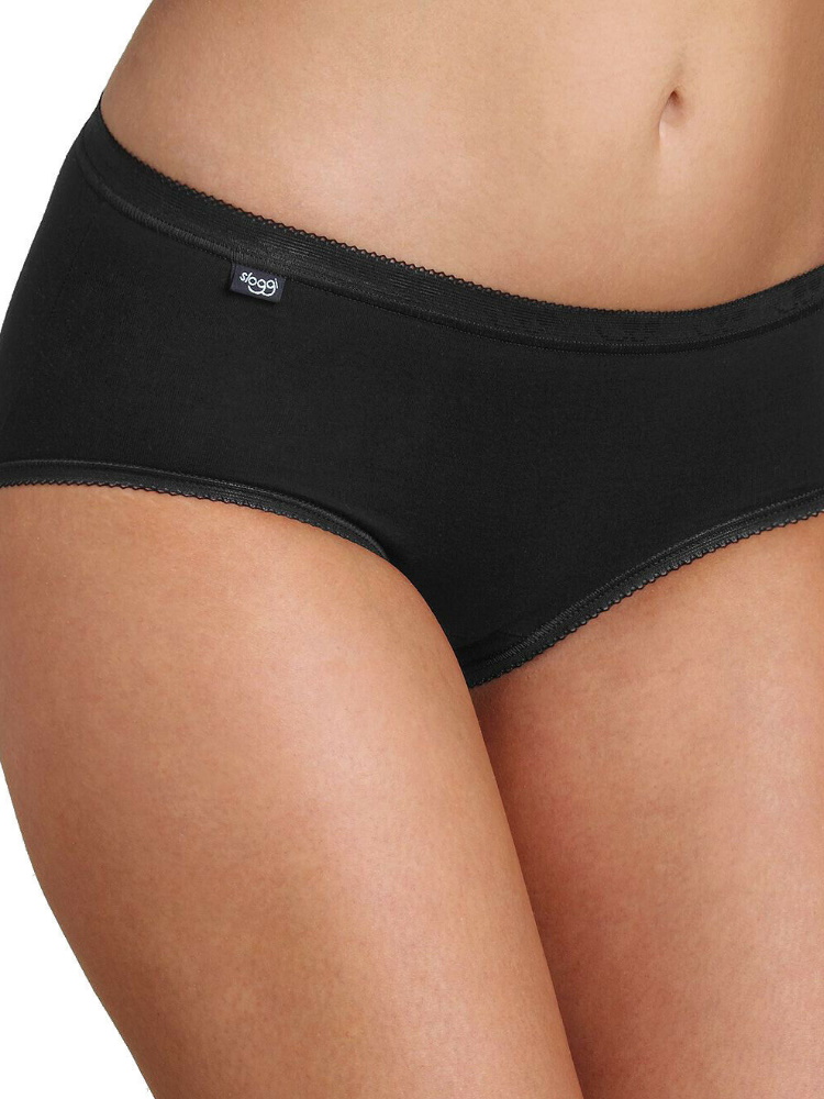 Sloggi Womens Basic+ Mid Briefs 4 Pack - Black Cotton - Size Medium