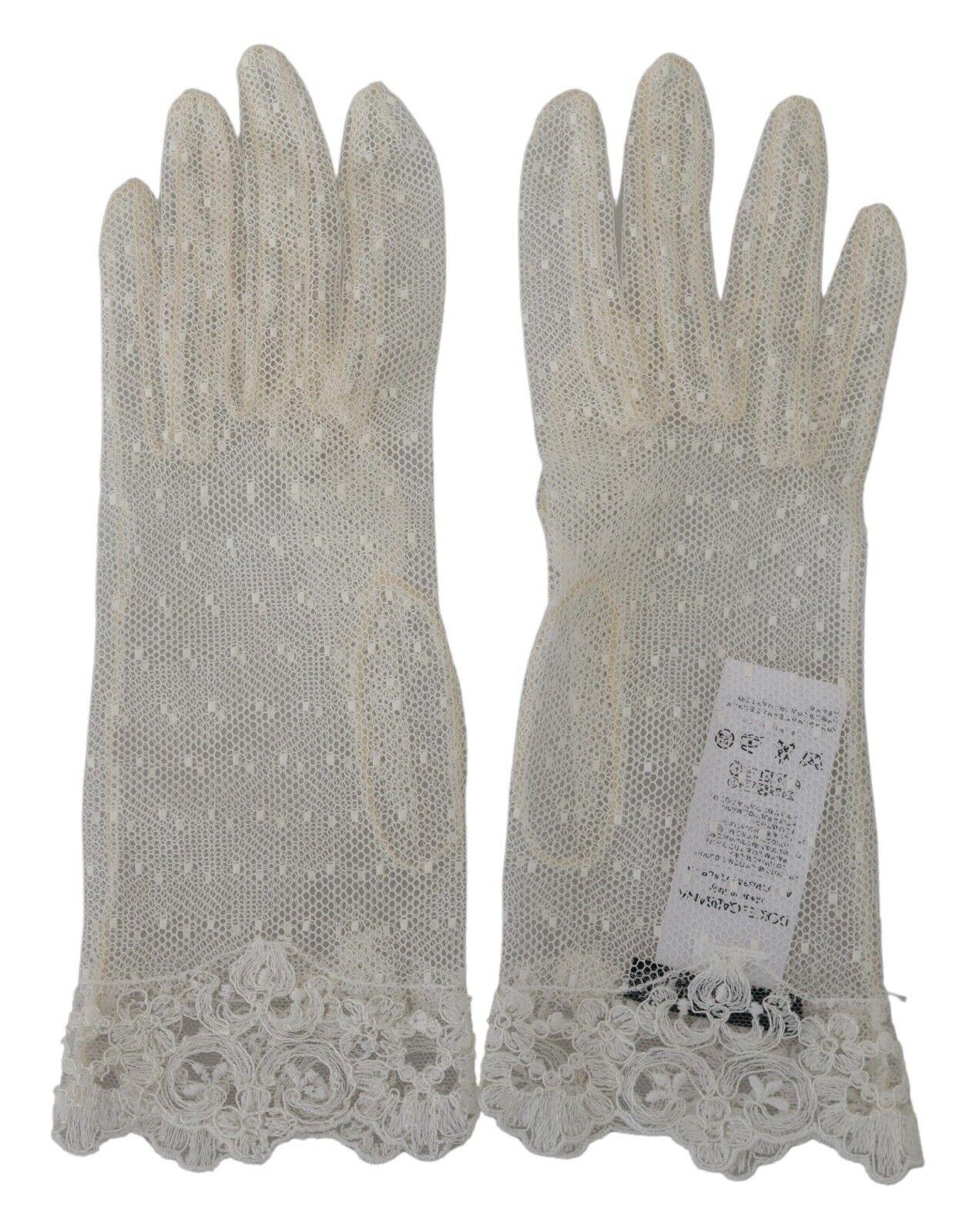 Dolce & Gabbana Womens Wrist Length Gloves with Logo Details - White Cotton - Size 8 (Gloves)