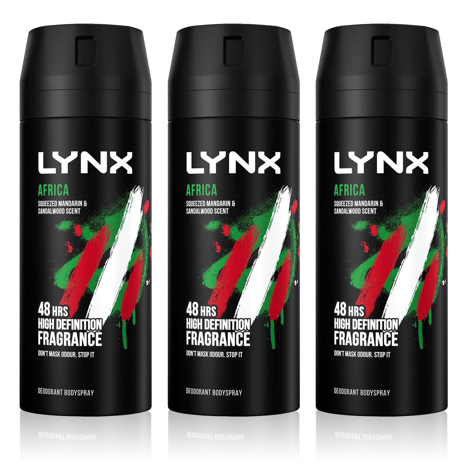 Lynx Mens Body Spray Africa 48-H High Definition Fragrance Deo For Men, 3x150ml - NA - Size 150 ml