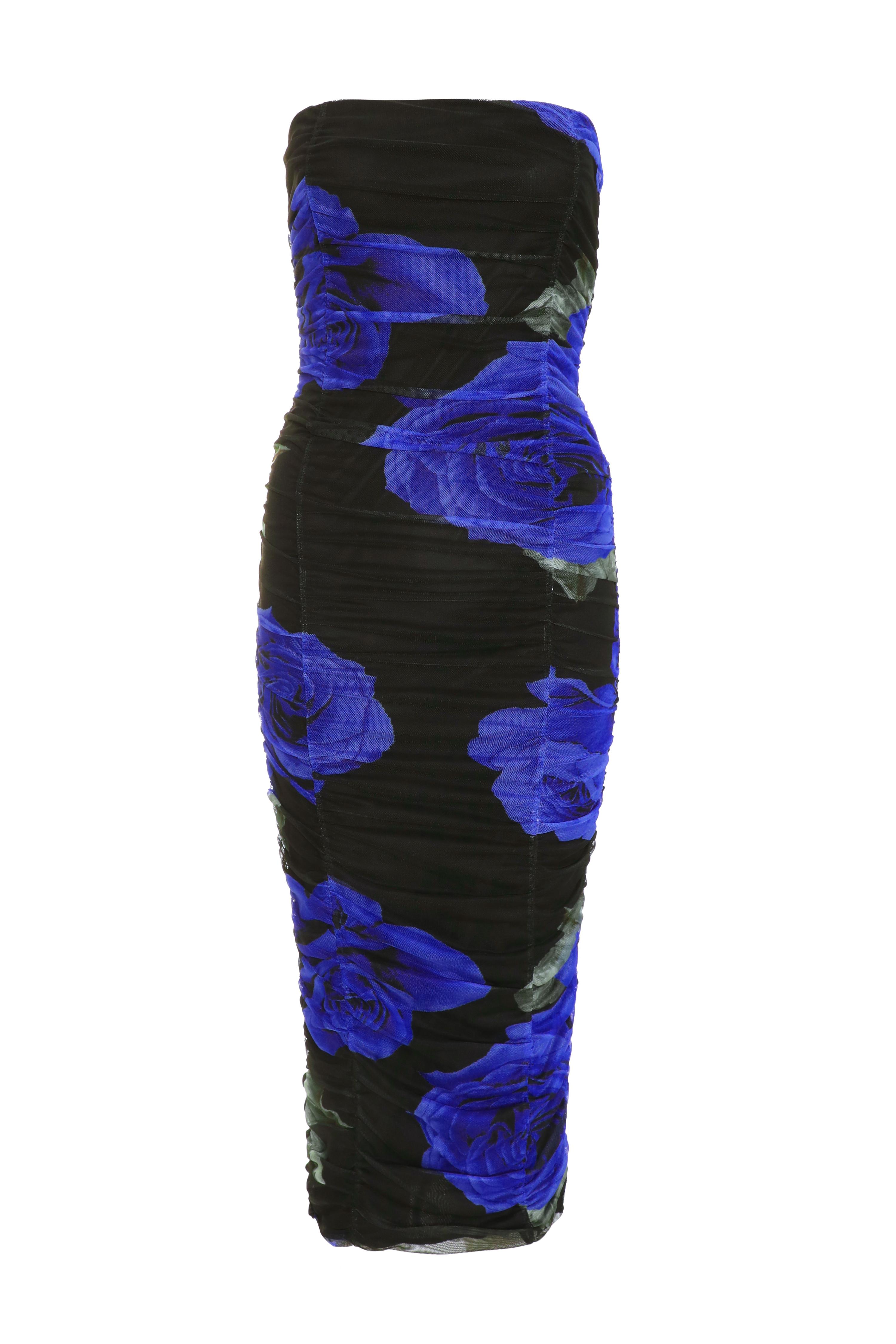 Quiz Womens Black Floral Mesh Bandeau Midi Dress - Size 8 Uk