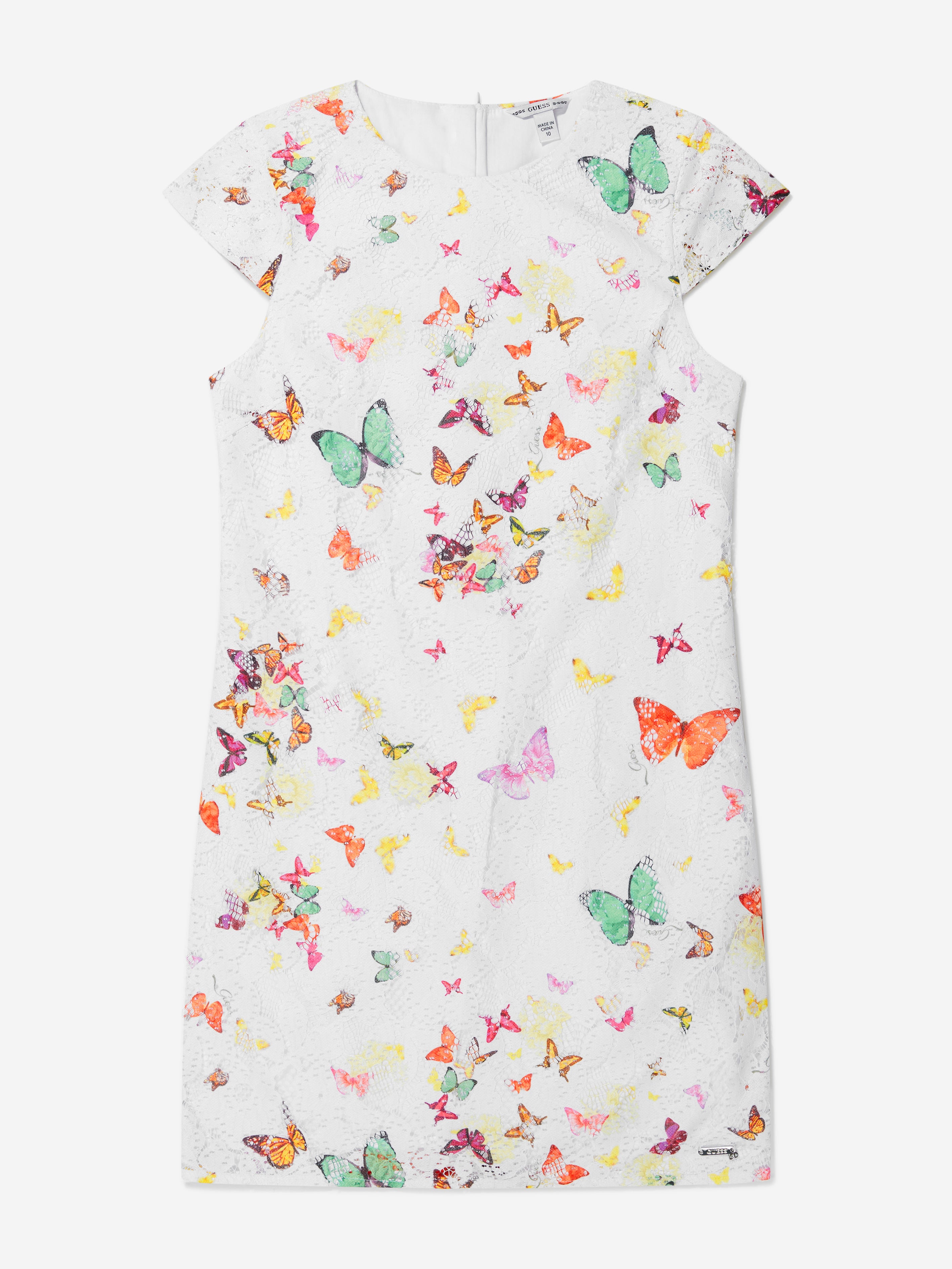 Guess Girls Lace Butterfly Collage Dress - Ivory - Size 14Y