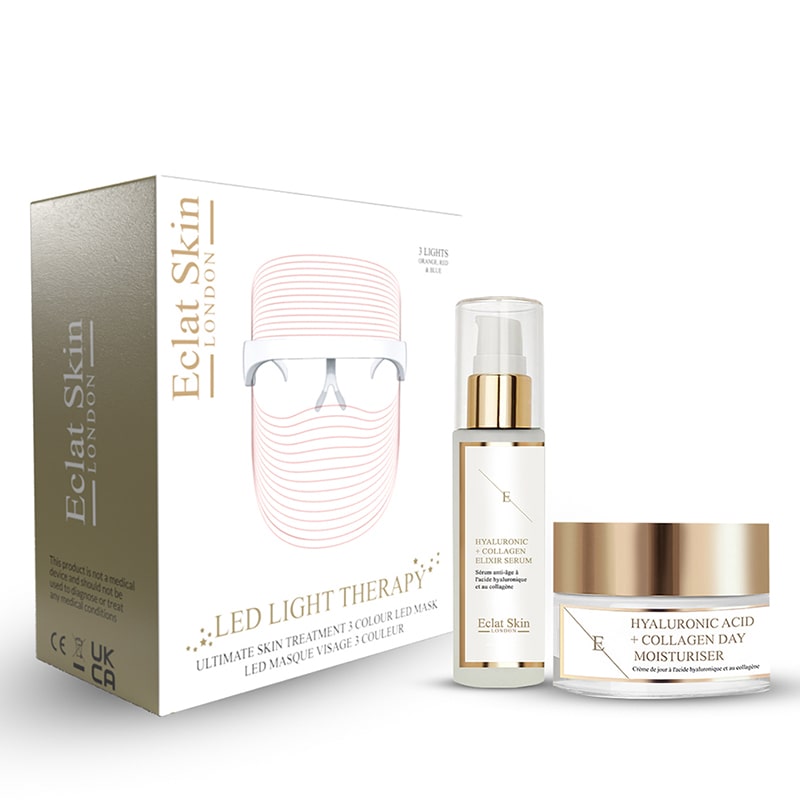 Eclat Skin London Unisex 3 Colour Led Mask + Hyaluronic Acid Serum 60ml + Cream 50ml - One Size