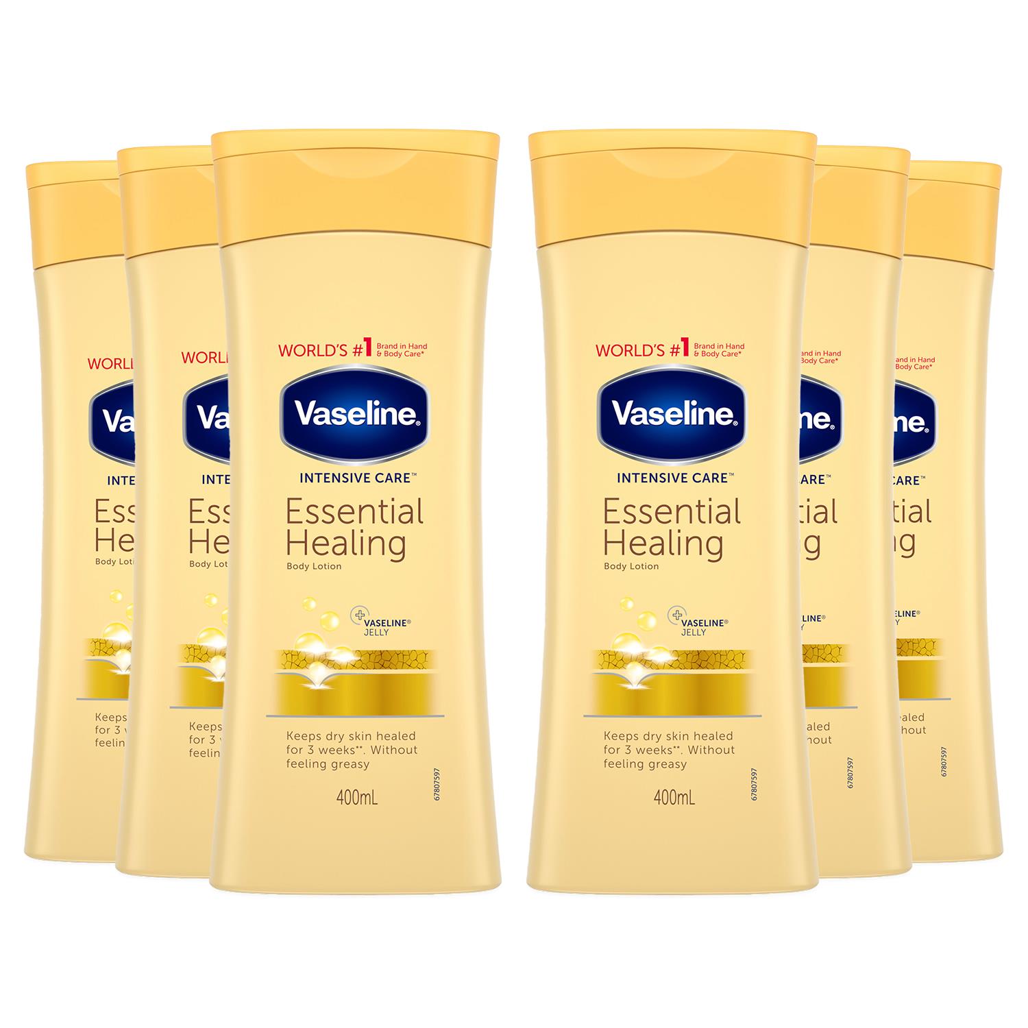 Vaseline Unisex Intensive Care Body Lotion Essential Healing 400ml, 6 Pack - NA Silk - One Size