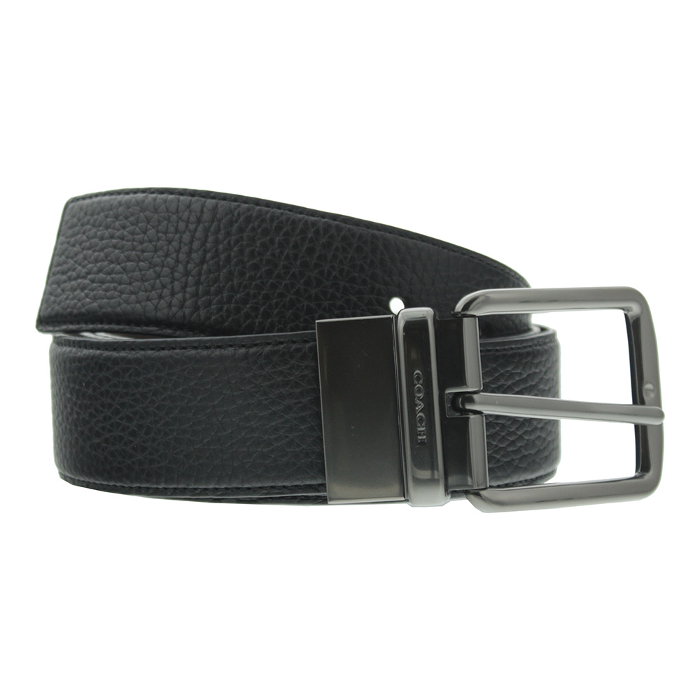 Coach Mens Wide Reversible Black and Mahogany Belt Leather - One Size