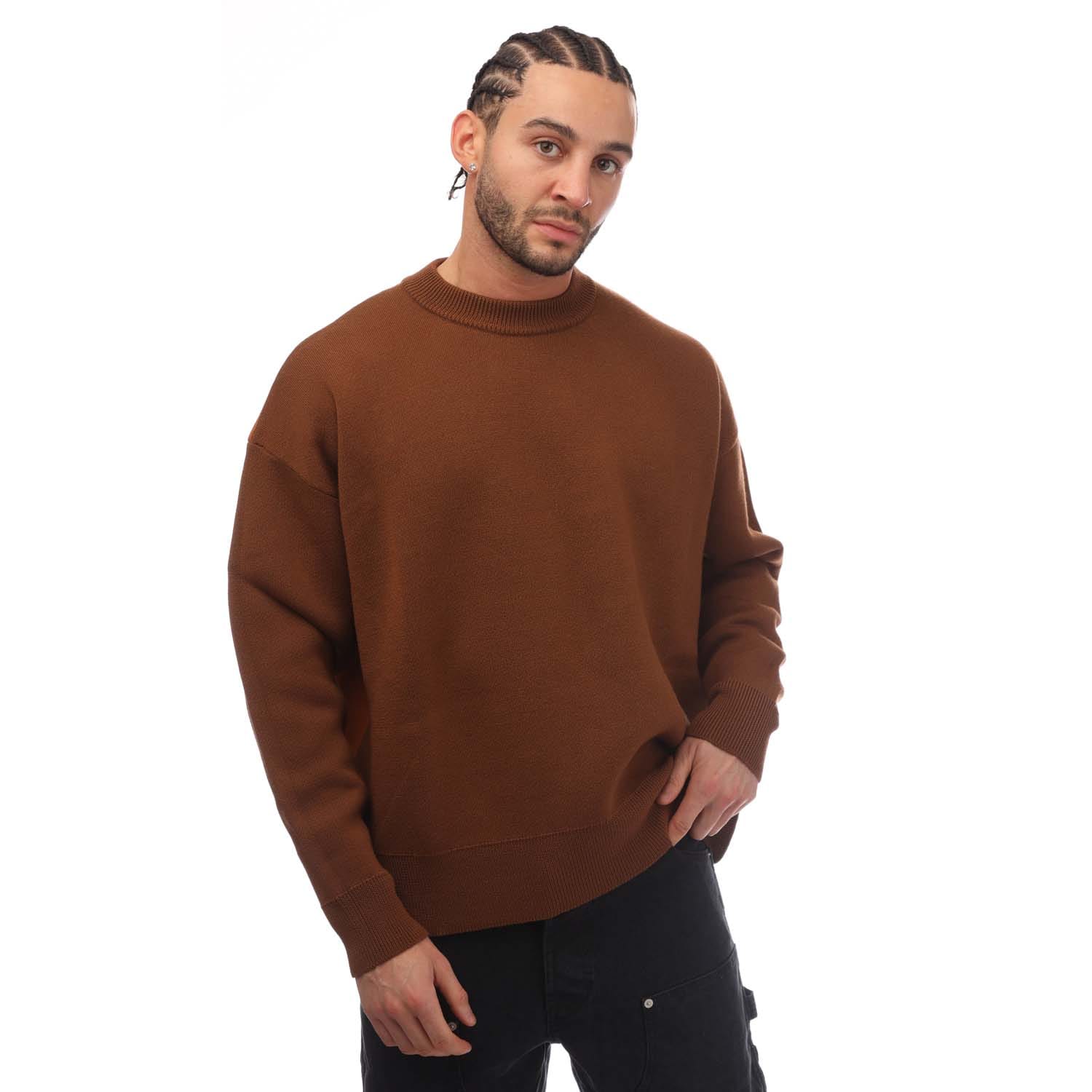 Palm Angels Mens Intarsia Sweater in Brown material_Wool - Size X-Large