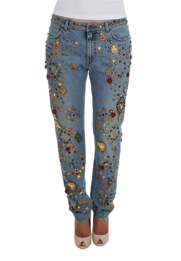 Dolce & Gabbana WoMens Crystal Roses Heart Embellished Jeans - Blue material_cotton - Size IT 36 (Womens)