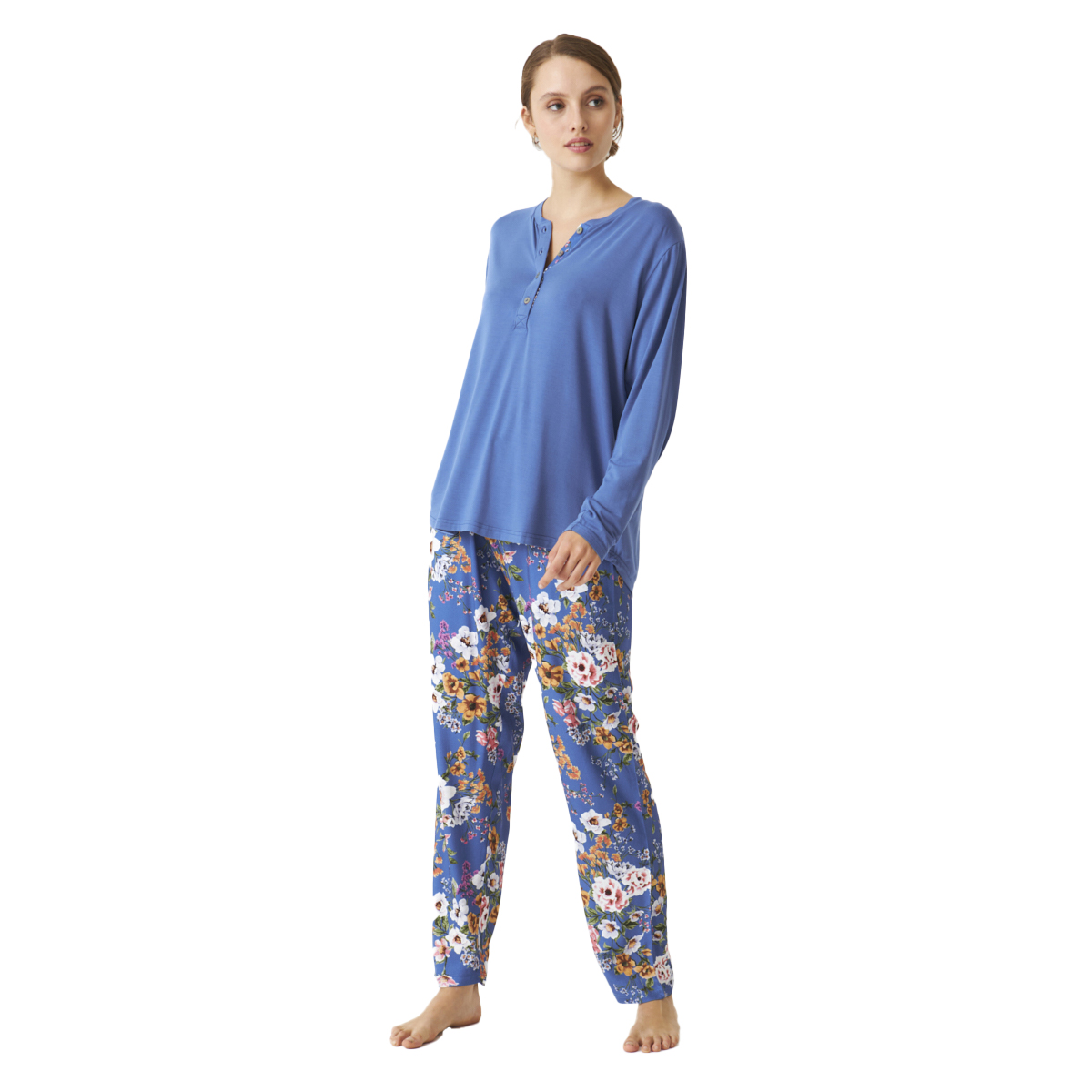 J and J Brothers Womens Long Sleeve Pajamas JJBDP0701 woman - Blue Modal - Size Large