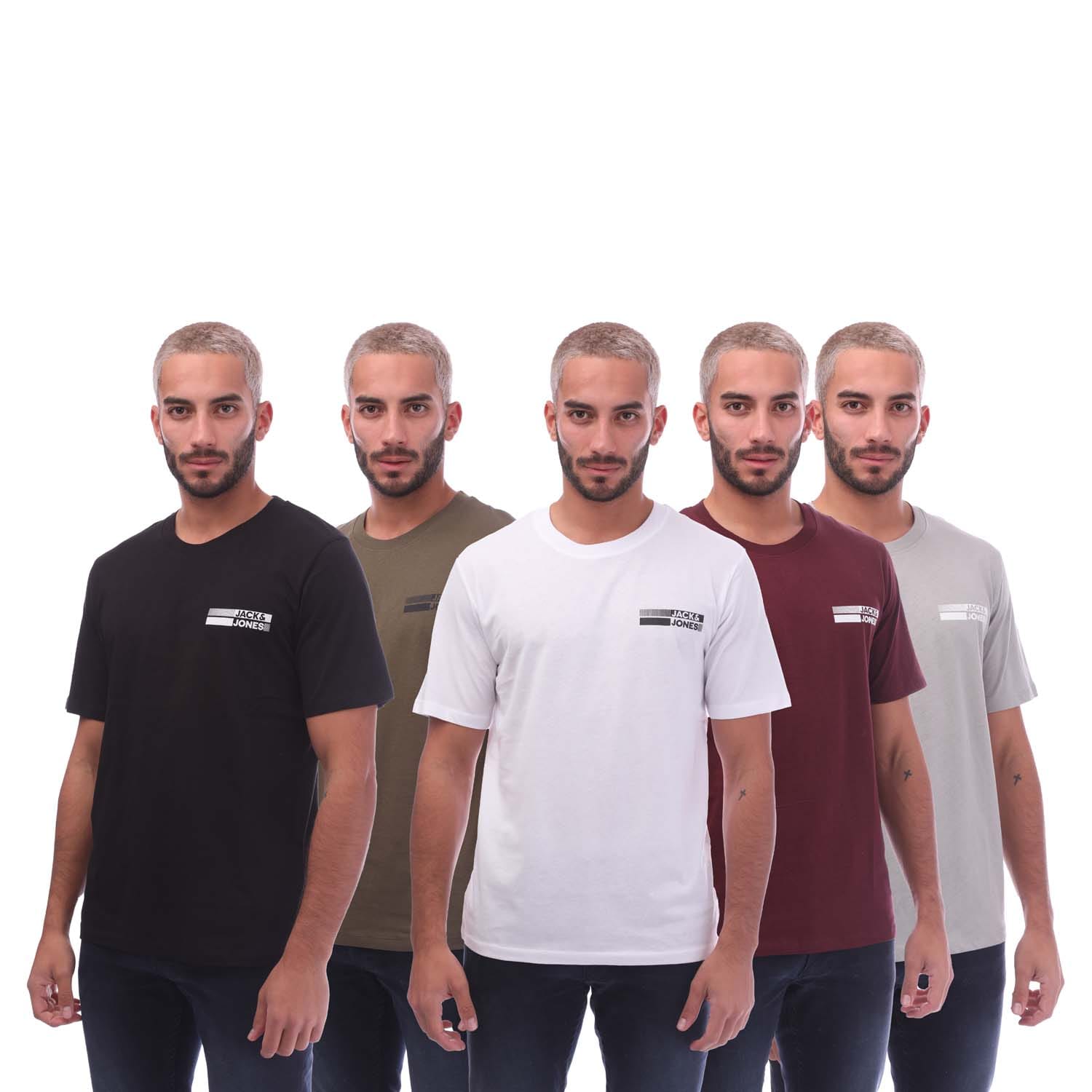 Jack & Jones Mens and Speed 5 Pack T-Shirts in Multi colour - Multicolour material_cotton - Size Small