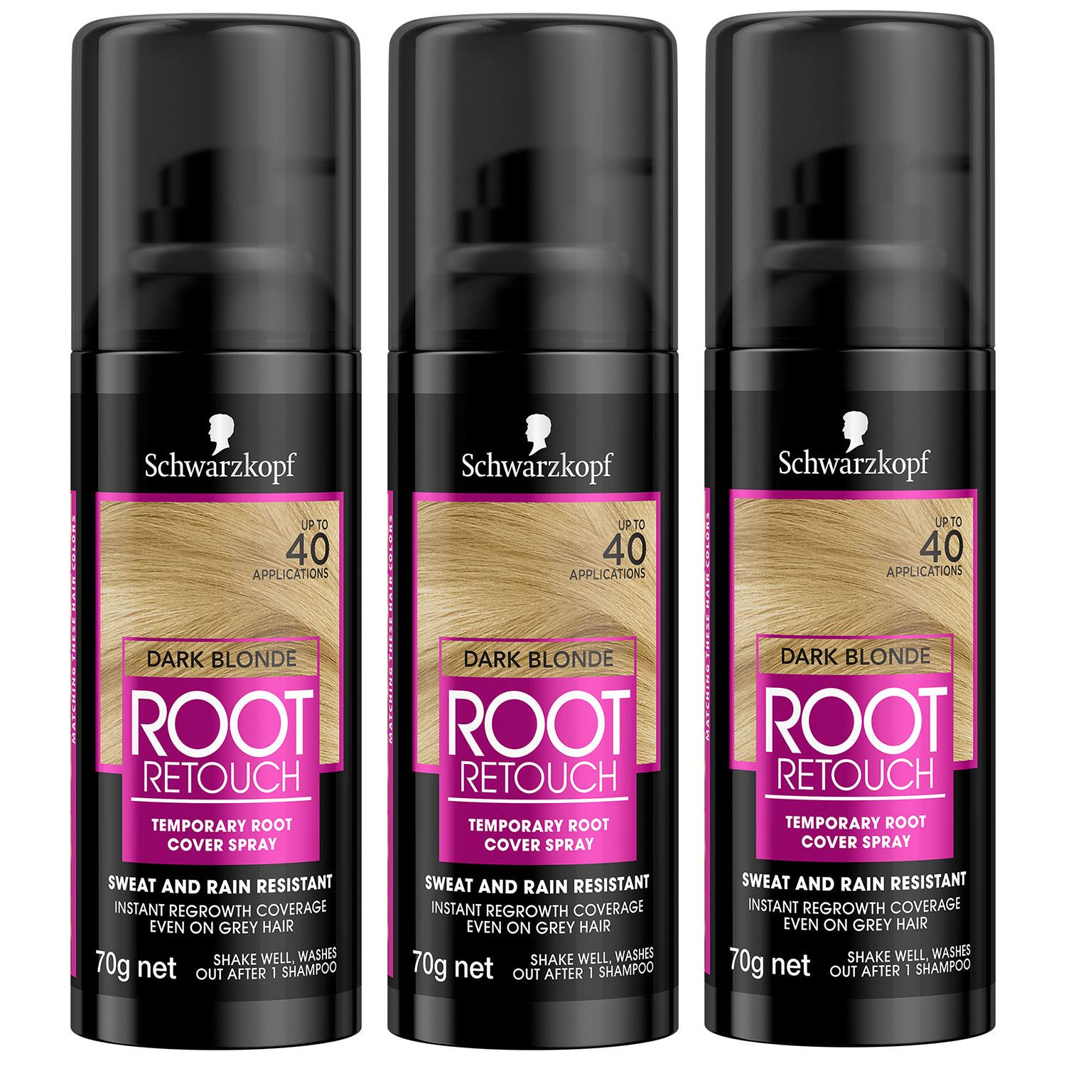 Schwarzkopf Womens 3pk Root Retouch Temporary Cover Spray Dark Blonde 70g - Grey - One Size