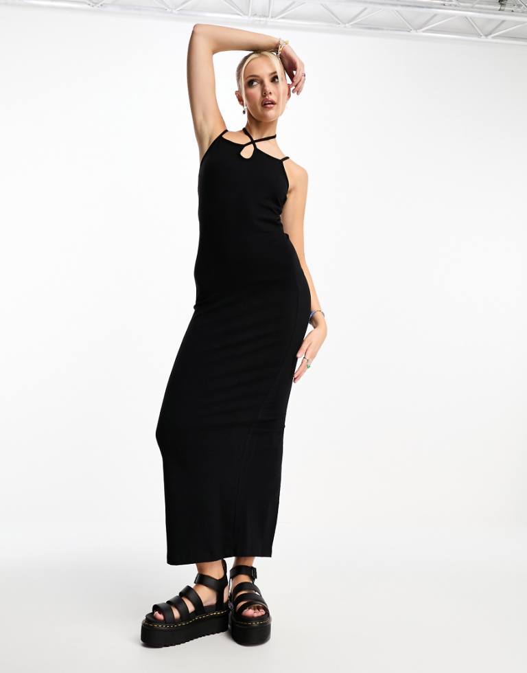 Noisy May Womens cross back maxi dress in black - Size X-Large