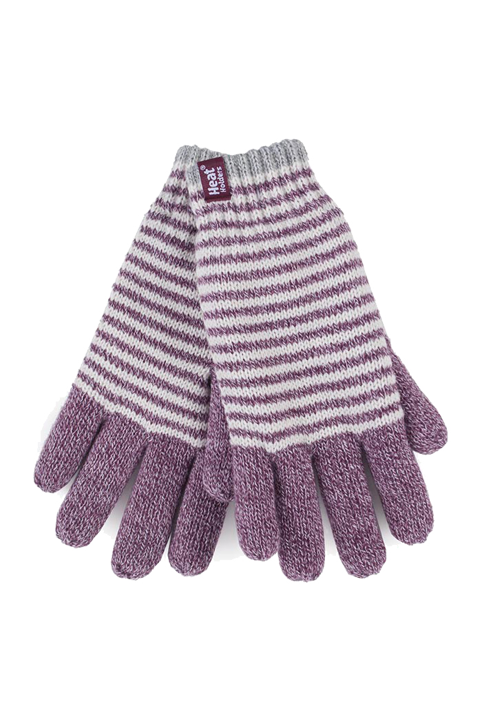 Heat Holders - Womens Striped Fleece Lined Thermal Gloves - Pink - Size X-Small/Small