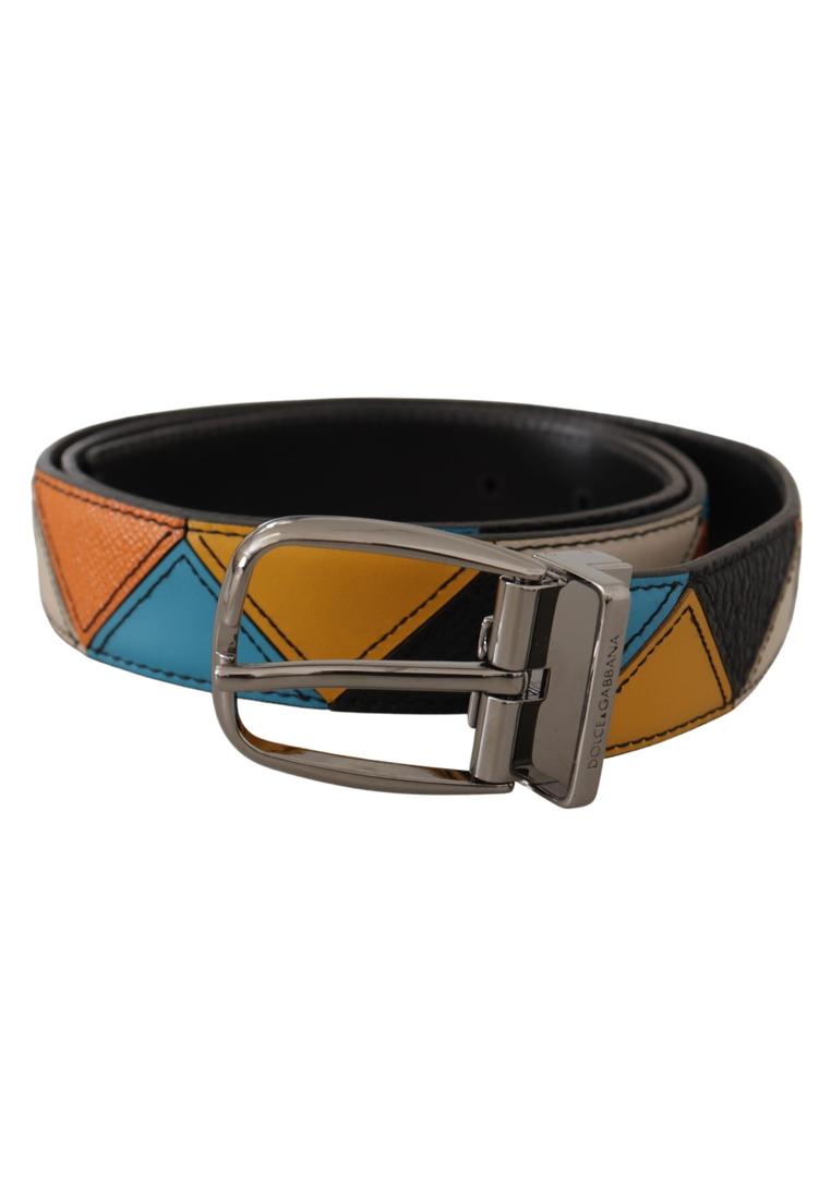 Dolce & Gabbana Mens Multicolor Leather Silver Tone Logo Buckle Belt - Black - Size 90 cm