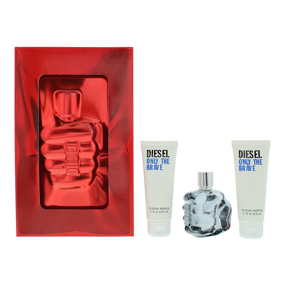 Diesel Mens Only The Brave Gift Set Eau De Toilette 75ml & 2 X Shower Gel - Orange - One Size