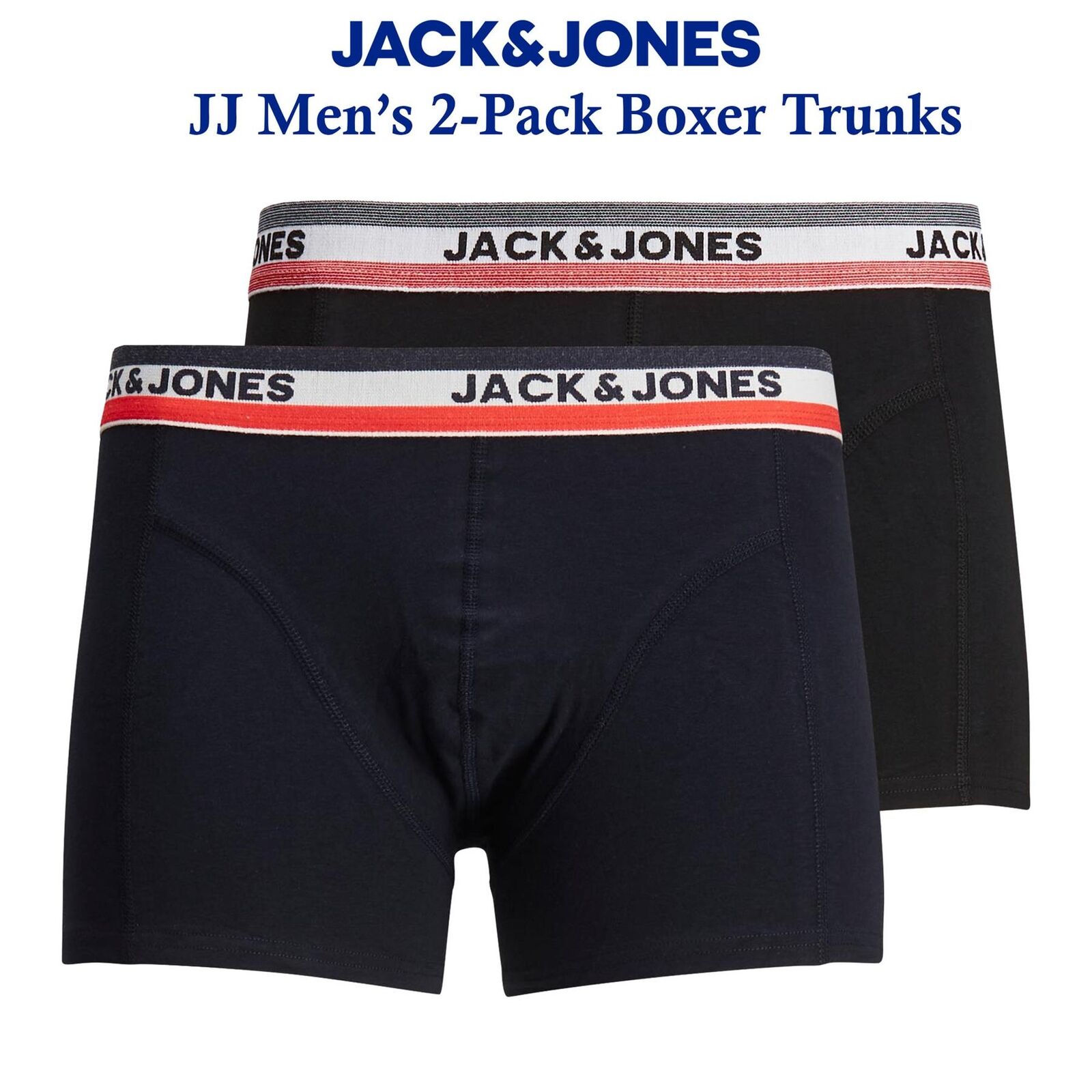 Jack & Jones Mens Multipack of 2 Boxer Shorts - Black/Blue - Size Large