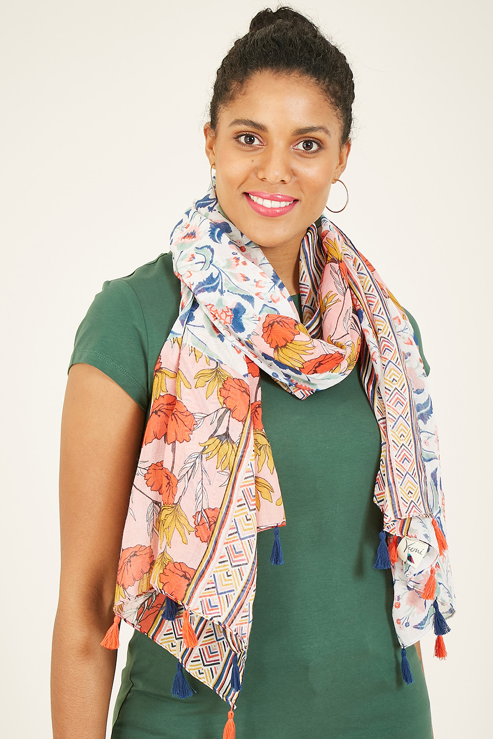 Yumi Womens Orange Floral Aztec Scarf - Multicolour - One Size