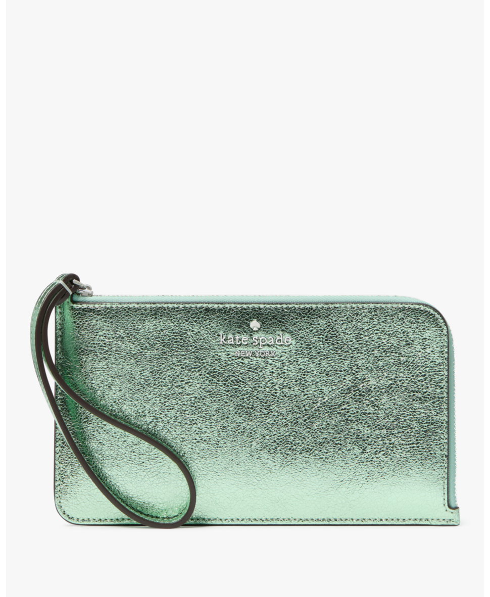 Kate Spade Womens Lucy Metallic Leather Medium L-Zip Wristlet - Green - One Size