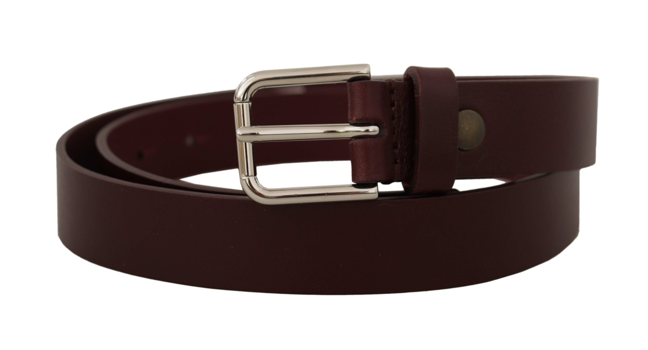 Dolce & Gabbana WoMens Maroon Calf Leather Silver Tone Metal Buckle Belt - Size 80 cm