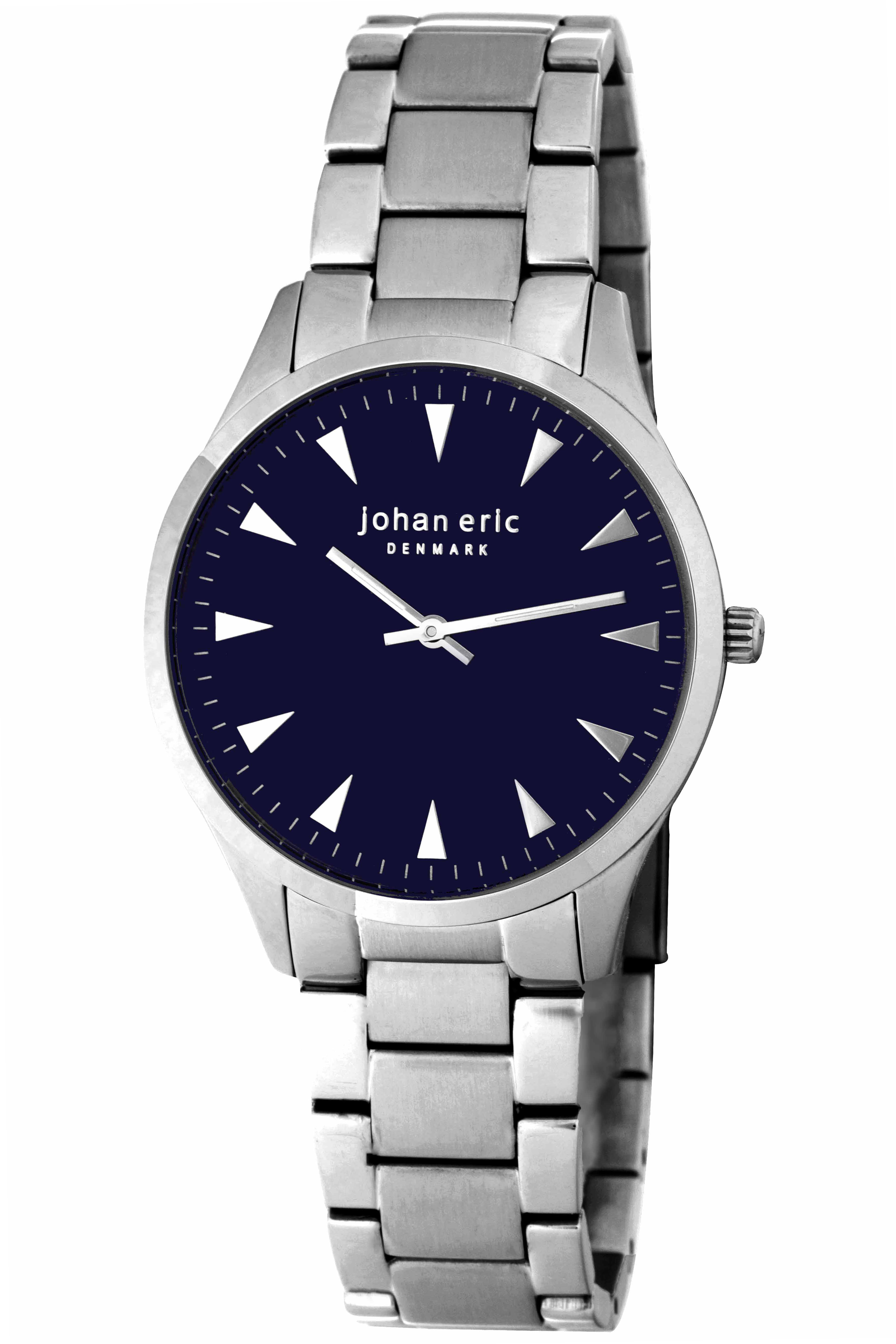 Johan Eric : helsing¸r, Mens, blue dial watch w triangular hr-markers, brushed and polished solid stainless steel bracelet - Silver - One Size