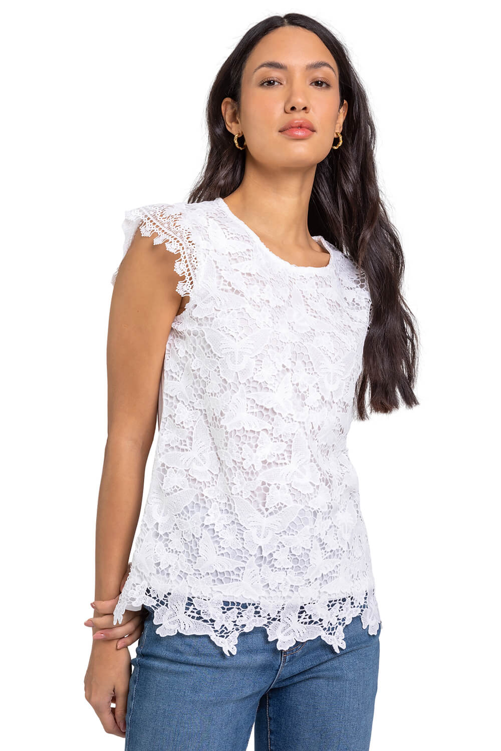 Roman Womens Butterfly Lace Stretch Top - Ivory - Size 20 UK