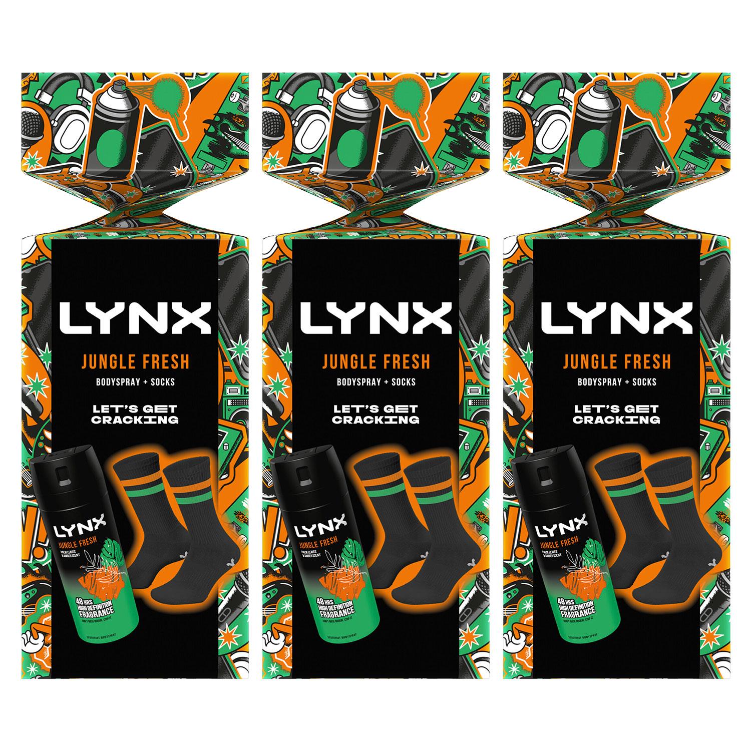 Lynx Mens Jungle Fresh Body Spray Gift Set for Him with Socks,3pk - One Size