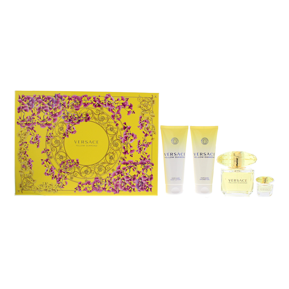 Versace Womens Yellow Diamond 4 Piece Gift Set: Eau de Toilette 90ml - Shower Gel 100ml - Body Lotion - Eau de 5ml - Orange - One Size