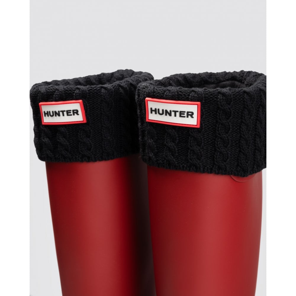 Hunter Womens Recycled Mini Cable Tall Boot Sock - Black Fleece - Size Large