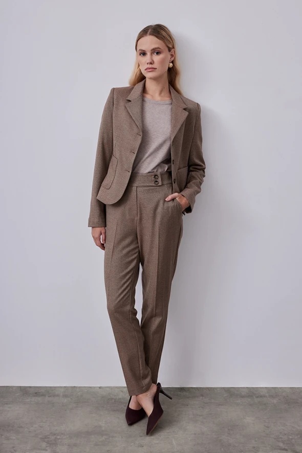 Gusto Womens Tweed Tailored Trousers - Brown - Size 12 Regular