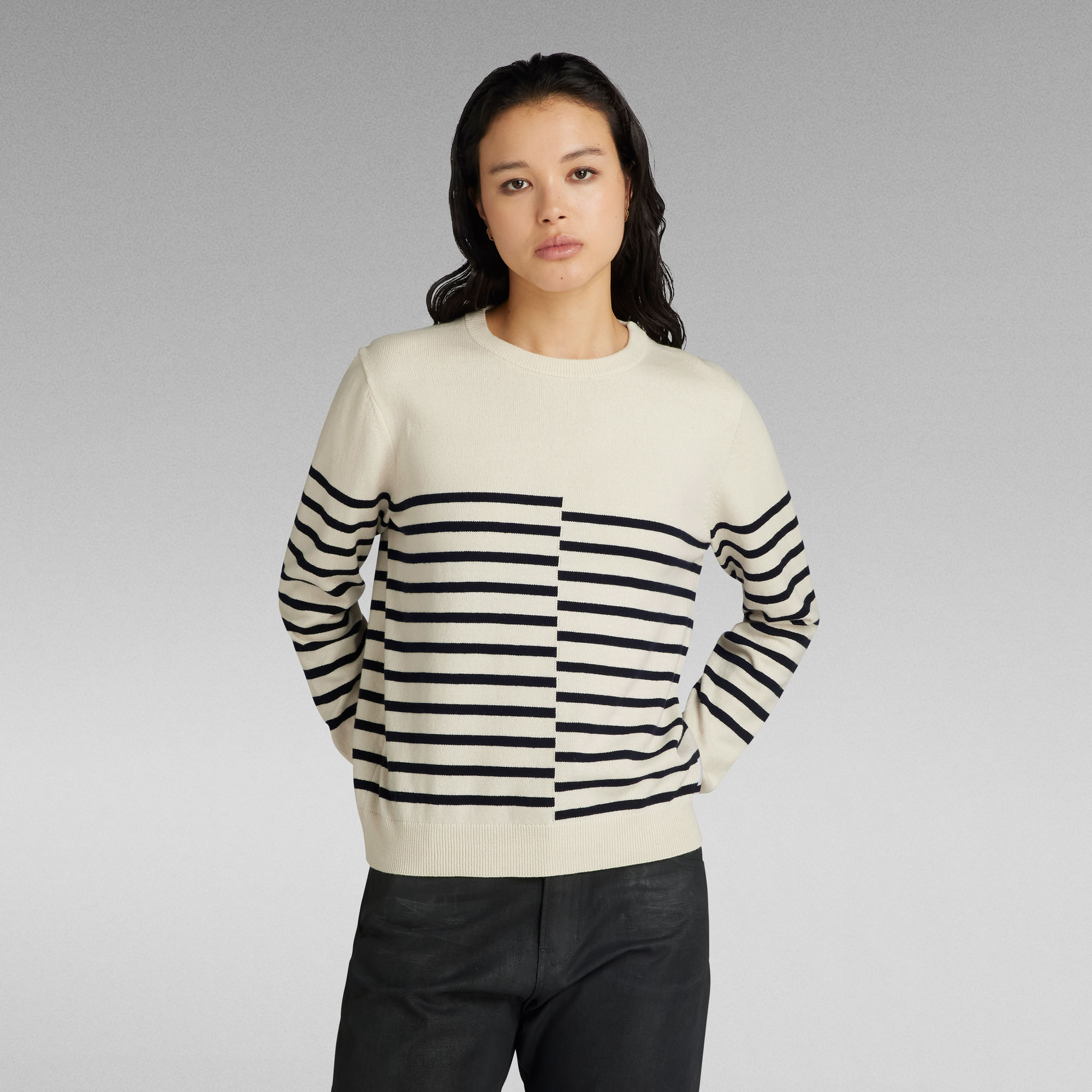 G Star Raw Womens G-Star RAW Broken Stripe Jumper - Beige Cotton - Size Small