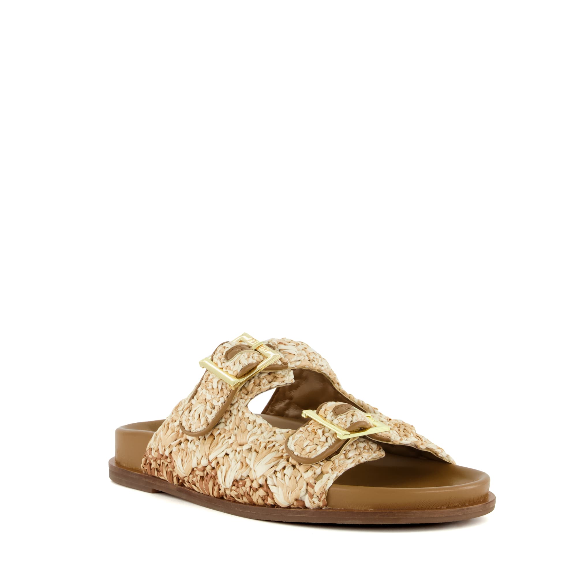 Dune London Womens Ladies Lolitas - Buckle-Detail Flat Raffia Sandals - Natural Fabric - Size UK 4