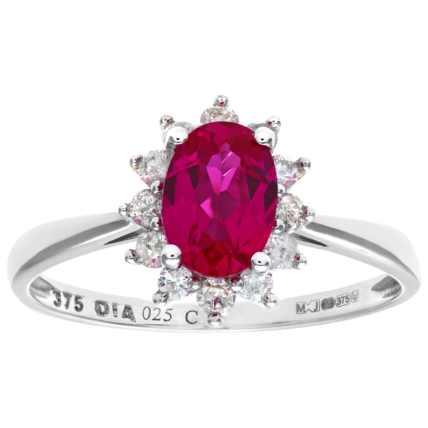 Diamant L'Eternel Womens Round Brilliant 0.25ct Ruby and Diamond 9ct White Gold Oval Cluster Ring - Size P