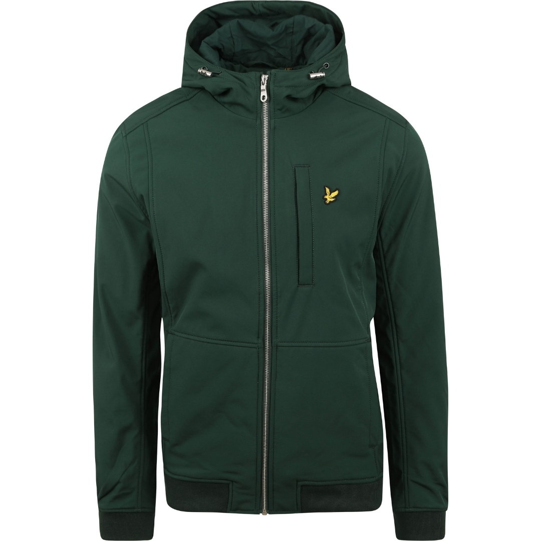 Donkergroen softshelljack met capuchon van Lyle & Scott met logo