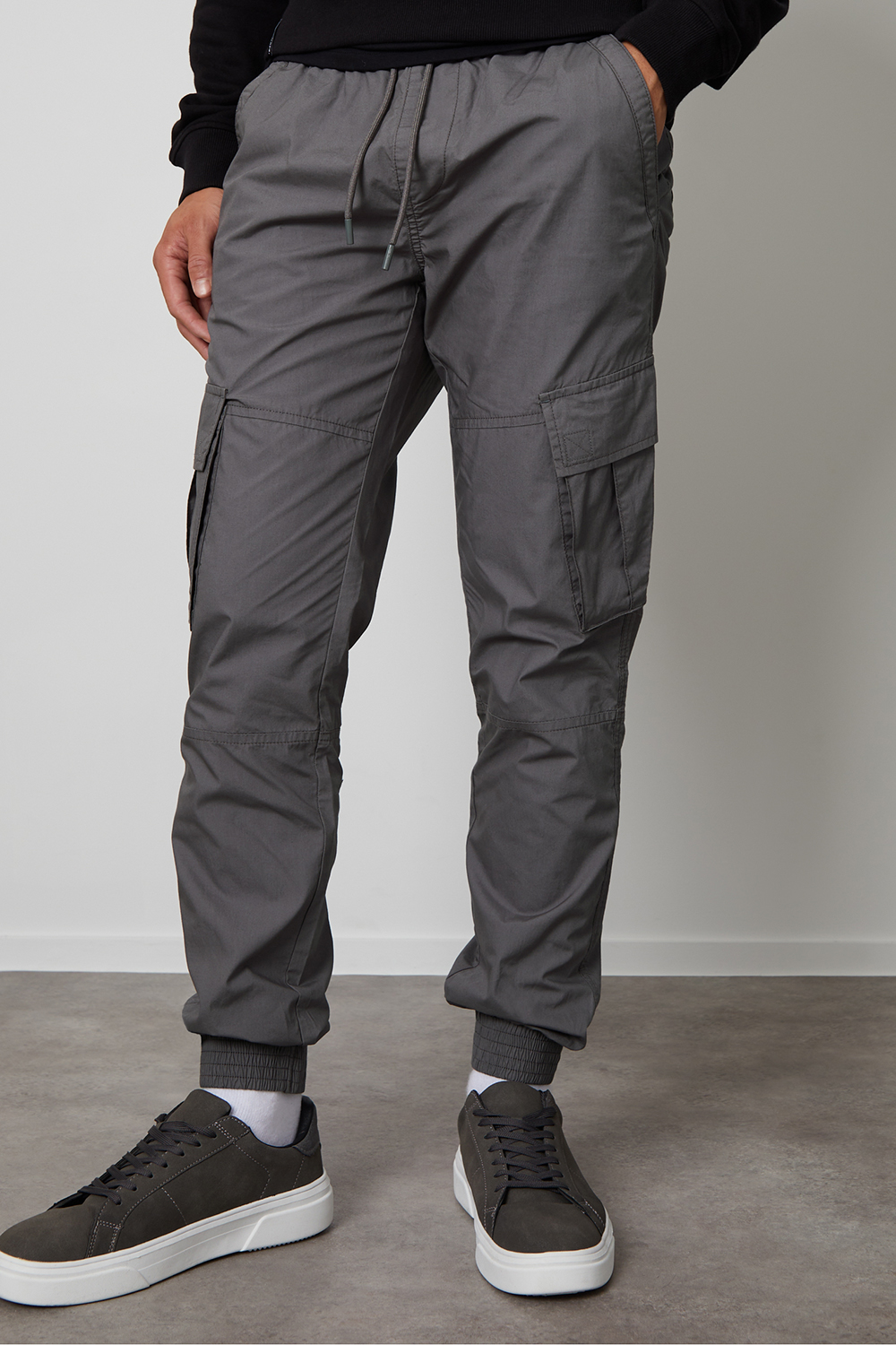 Threadbare Mens Grey 'Prince' Cotton Cuffed Cargo Trousers - Size Large