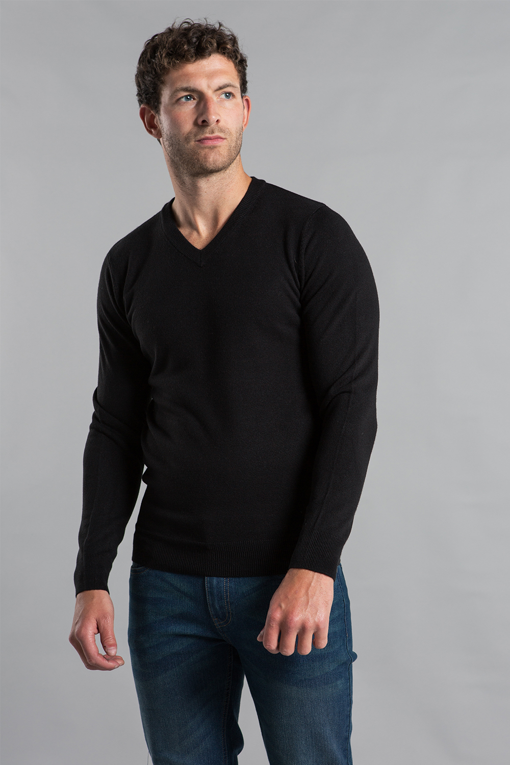 Kensington Eastside Mens Black V-Neck Long Sleeve Jumper - Size Large