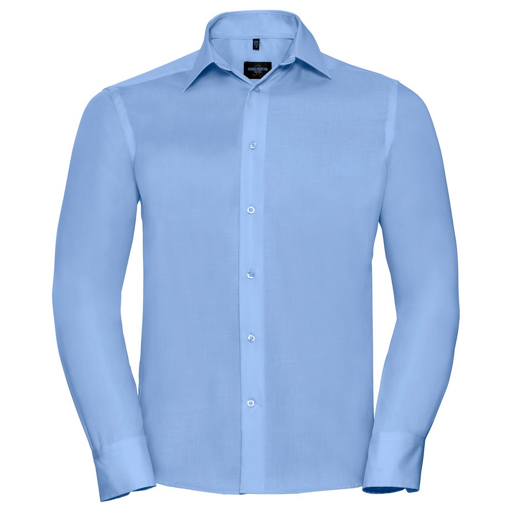 Russell Athletic Collection Mens Ultimate Tailored Long-Sleeved Shirt (Bright Sky) - Blue Cotton - Size 18 inch