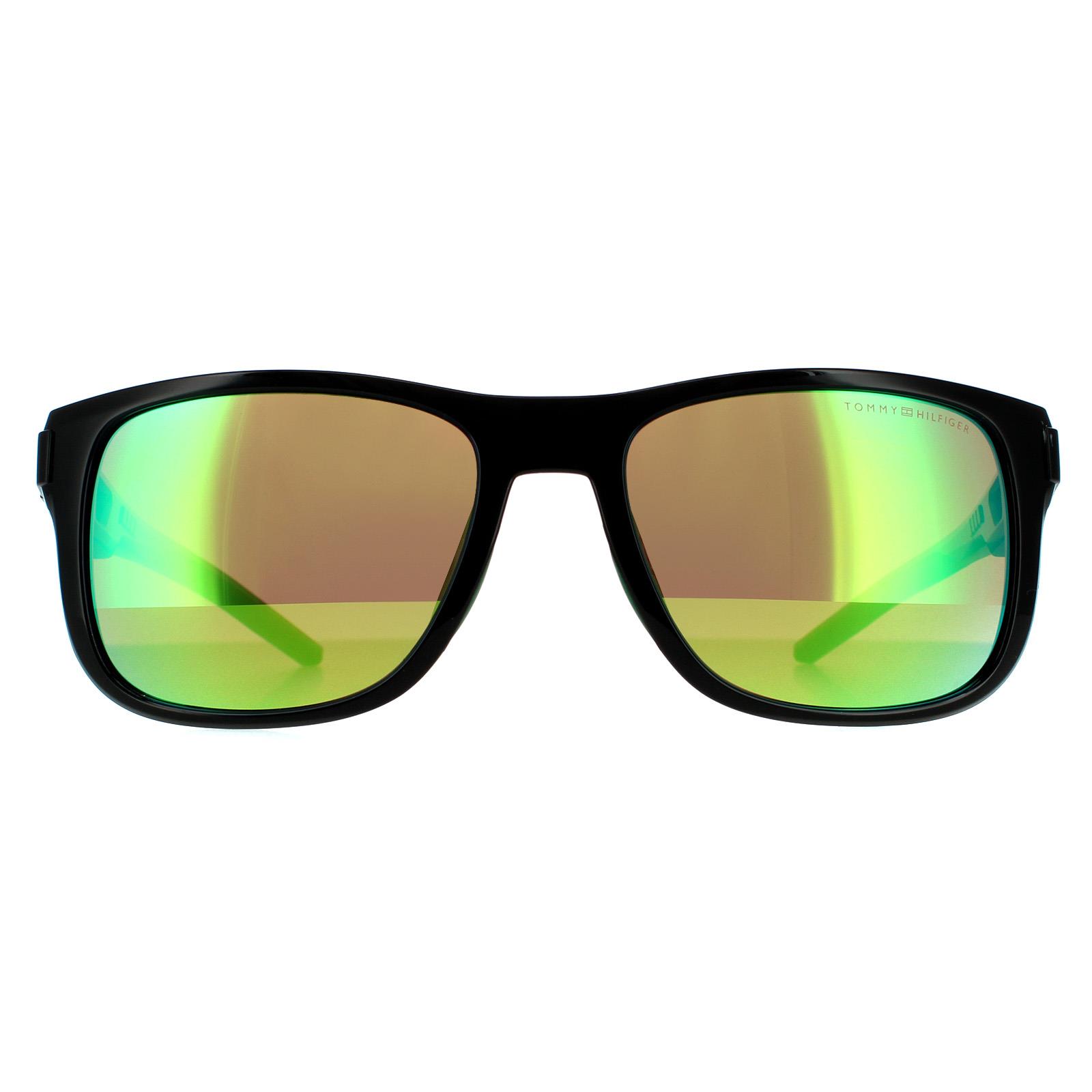 Tommy Hilfiger Wrap Mens Black Green Mirror Sunglasses - One Size