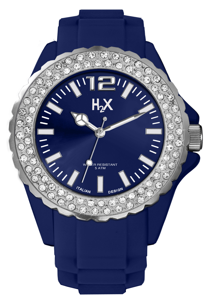 Hourex H2X WoMens SS382DB1 Reef Stones Luminous Water Resistant Blue Soft Rubber Watch - One Size