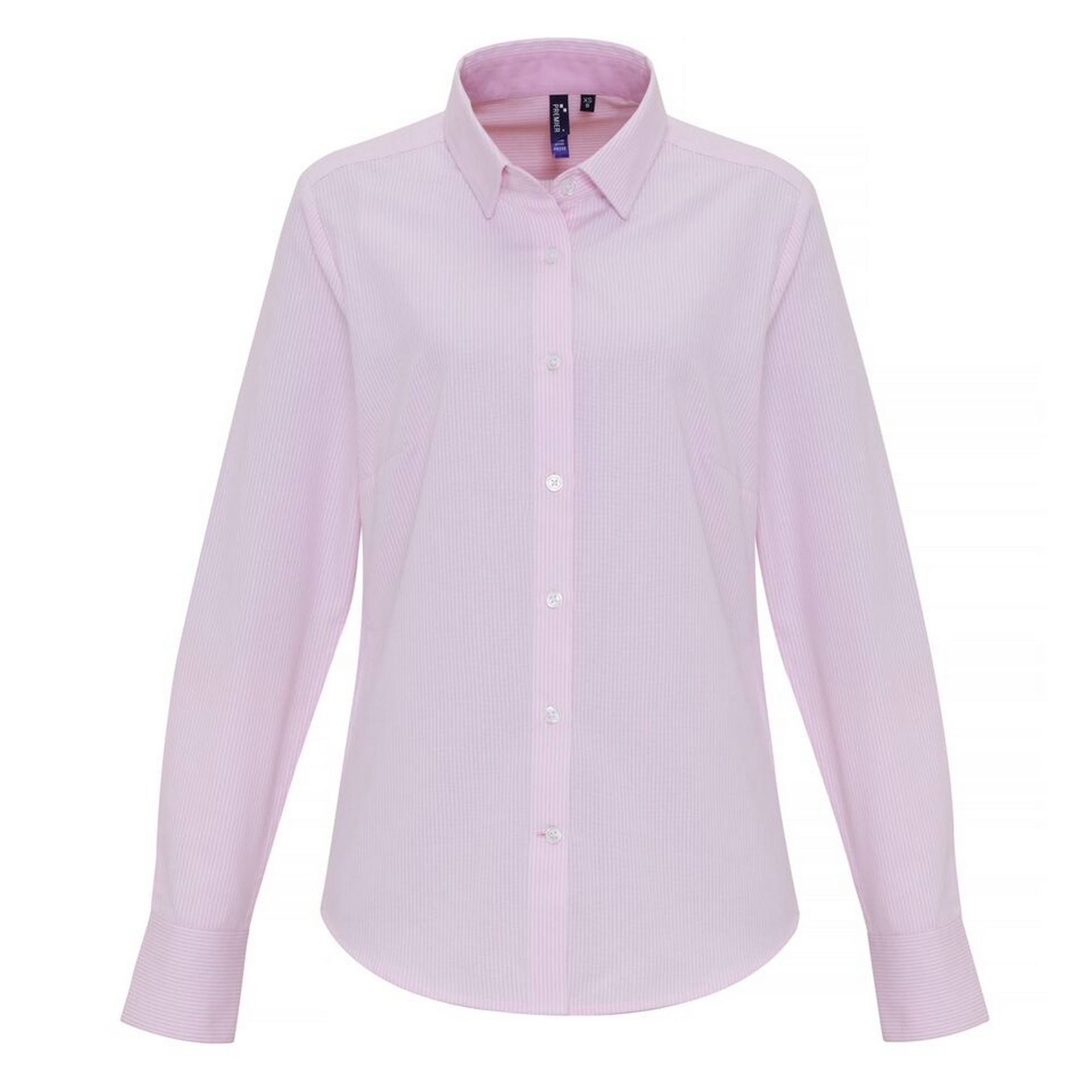 Premier Womens/Ladies Cotton Rich Oxford Stripe Blouse (White/Pink) - Pink & White - Size Medium