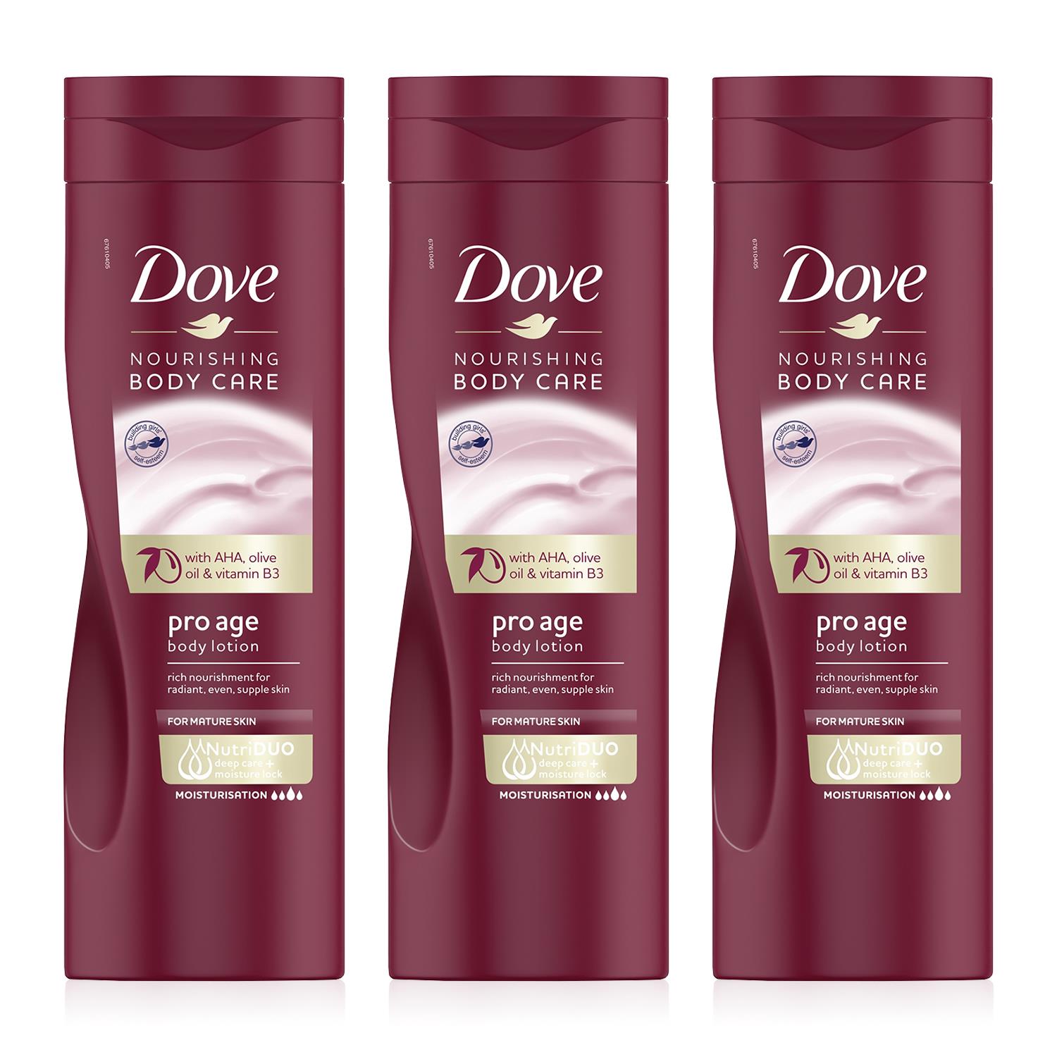 Dove Pro Age Body Lotion with AHA, Olive Oil & VitaminB3 For Mature Skin 3x400ml - Cream - One Size