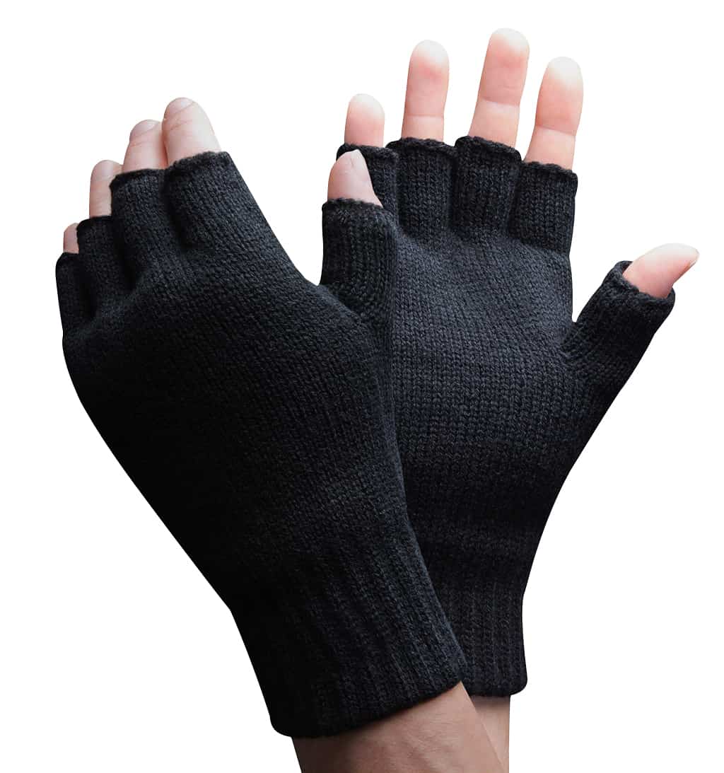 Thinsulate Mens 3M 40 gram Thermal Insulated Black Fingerless Gloves - Size L/XL