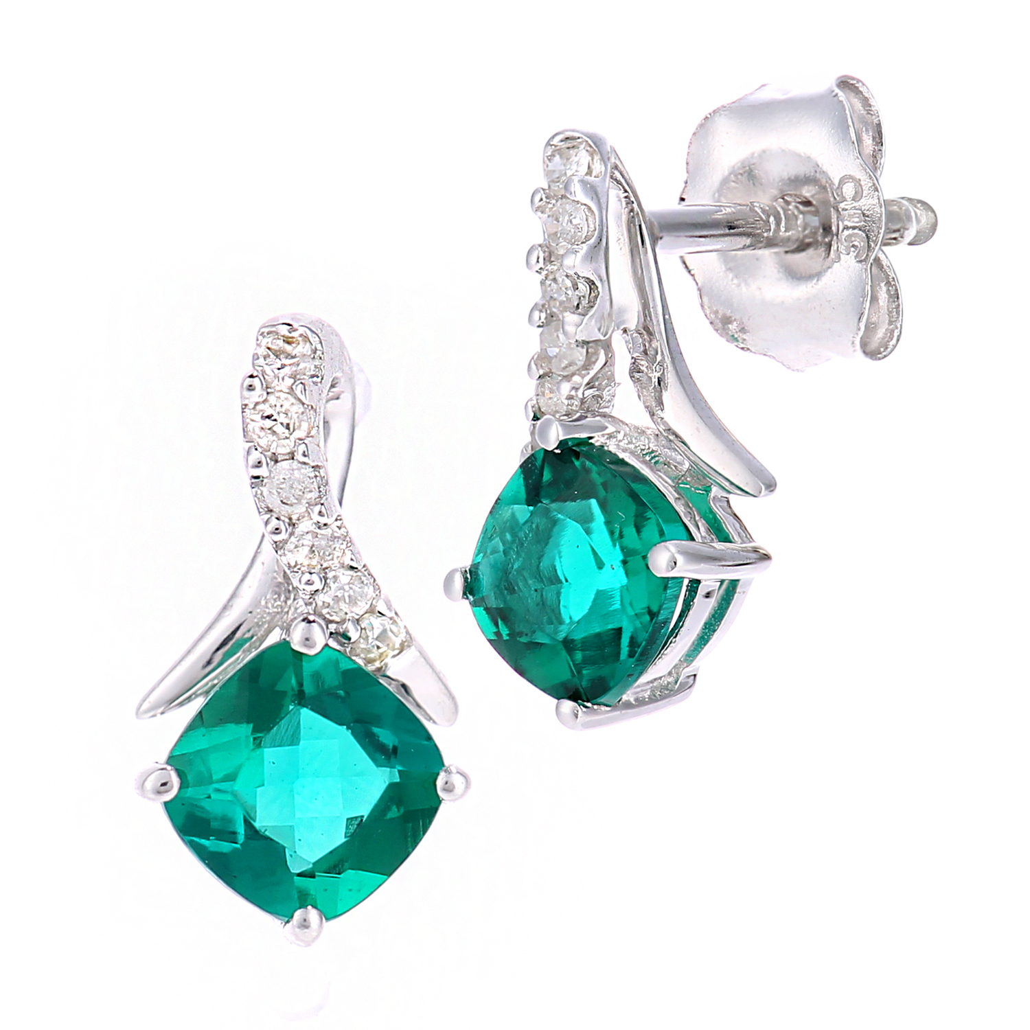 Diamant L'Eternel Womens 9ct White Gold 0.54ct Created Emerald and 0.05ct Diamond Earrings - One Size