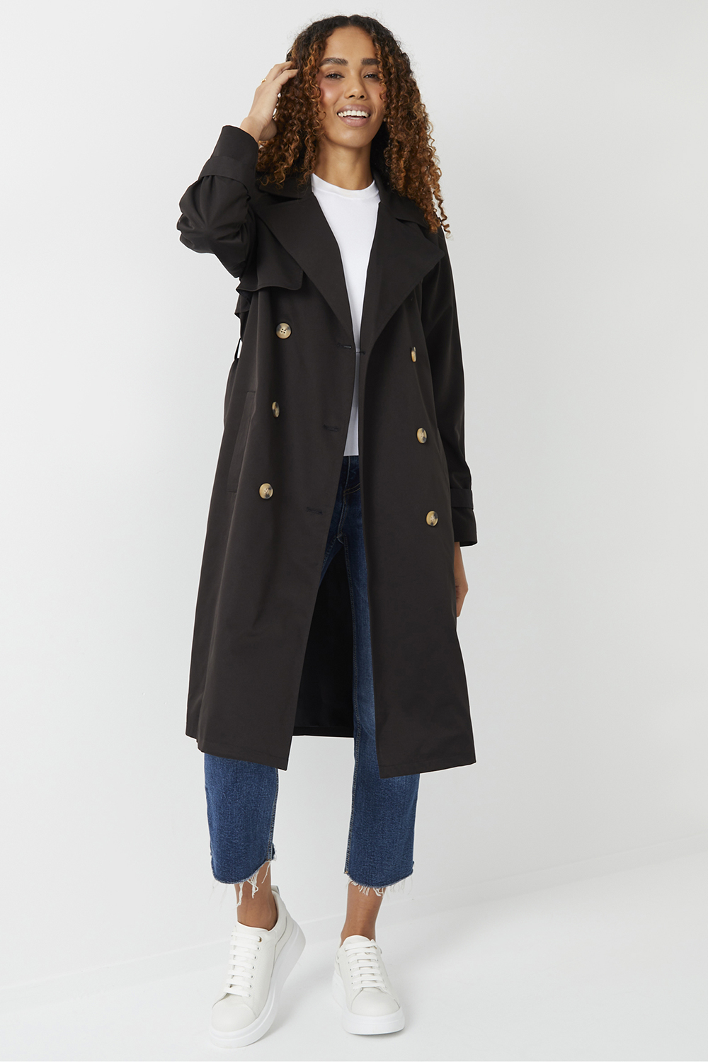 Threadbare Womens Black 'Richie' Raglan Sleeve Trench Coat - Size 12 UK